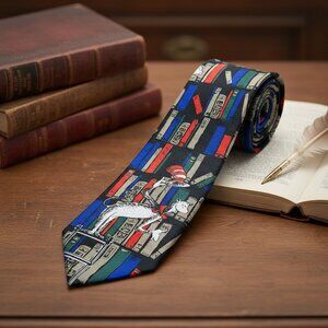 Dr. Seuss Vintage Library Bookshelf Tie Necktie‎ Cat in the Hat Novelty Menswear